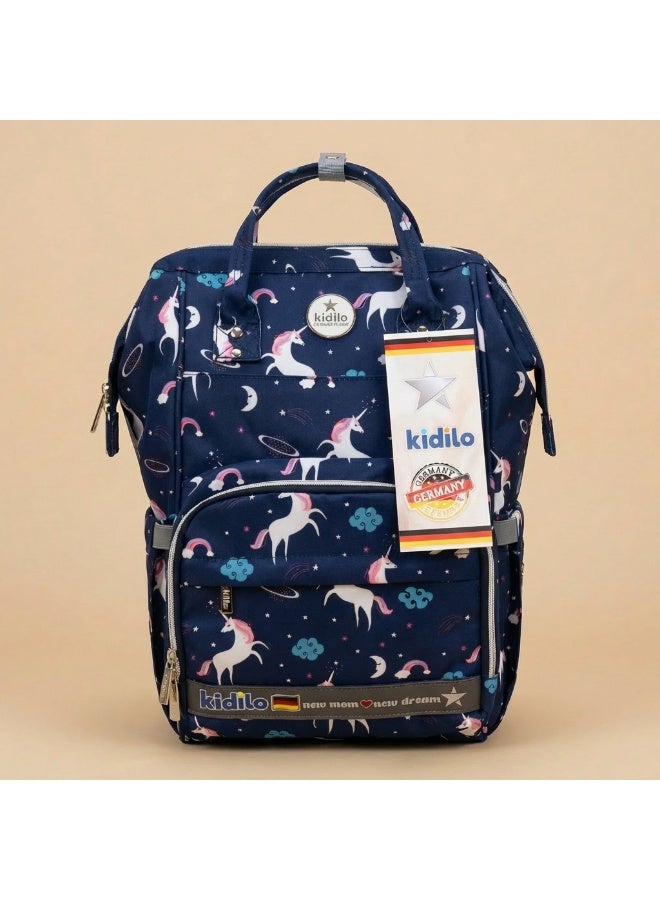 Kidilo Diaper Backpack with Unicorn Print & Changing Mat - Multi-Pocket Waterproof Travel Bag for Mom & Baby - Large Capacity Organizer - Image 1